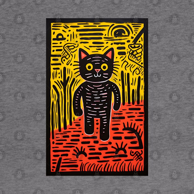 Riso-graphic Cat's Joyful Field by AestheticsArt81